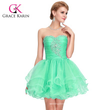 Grace Karin el Real Fotos de Off hombro Strapless Sexy corto rebordeado verde formal Homecoming vestido CL6077-3